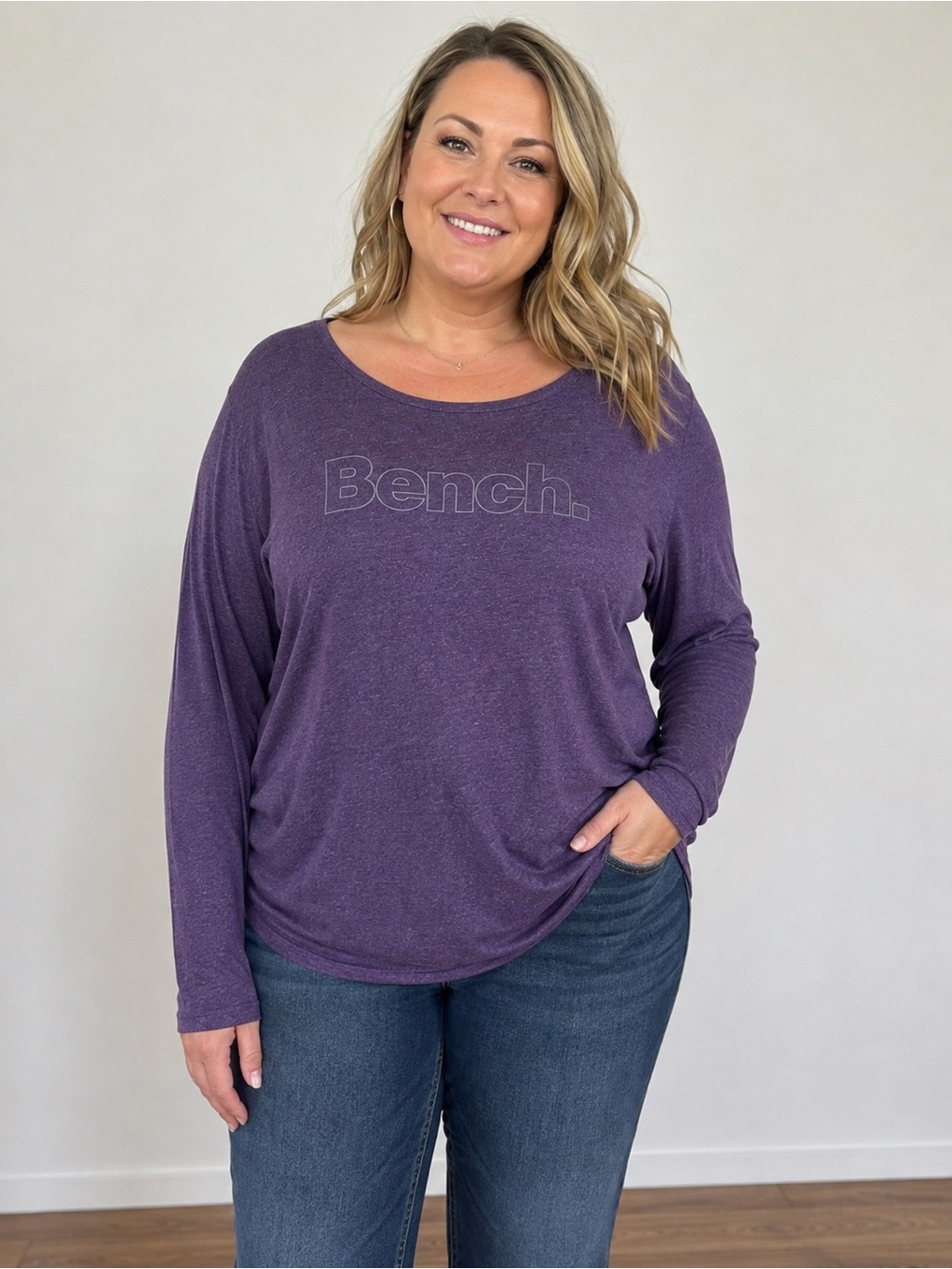 Bench Purple Heather Long Sleeve Logo Tee Shirt Women’s XXL Casual Lightweight